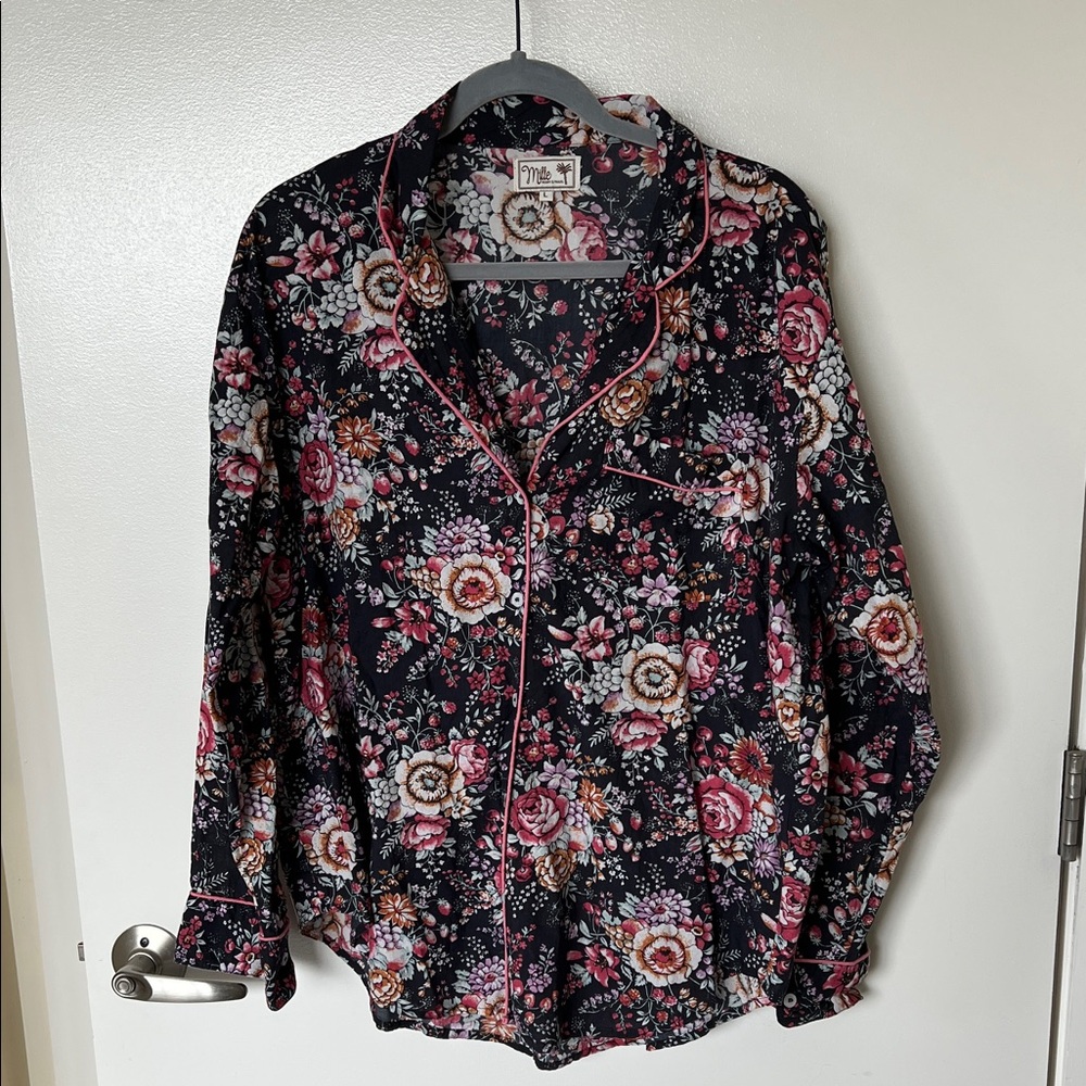 Anthropology Mille Floral Button Down Shirt with Pink Accents